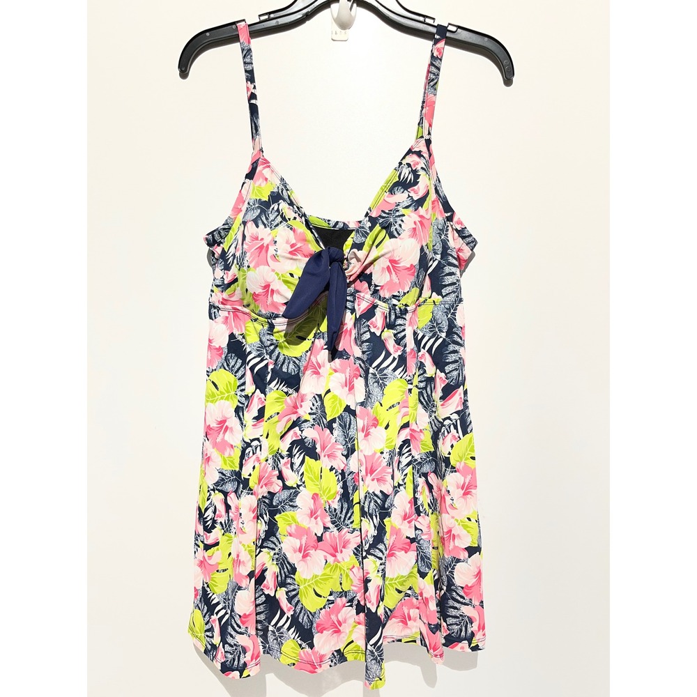 A Shore Fit Women 20W Floral Tropical Swim Dress Navy‎ Pink Lime 2340401